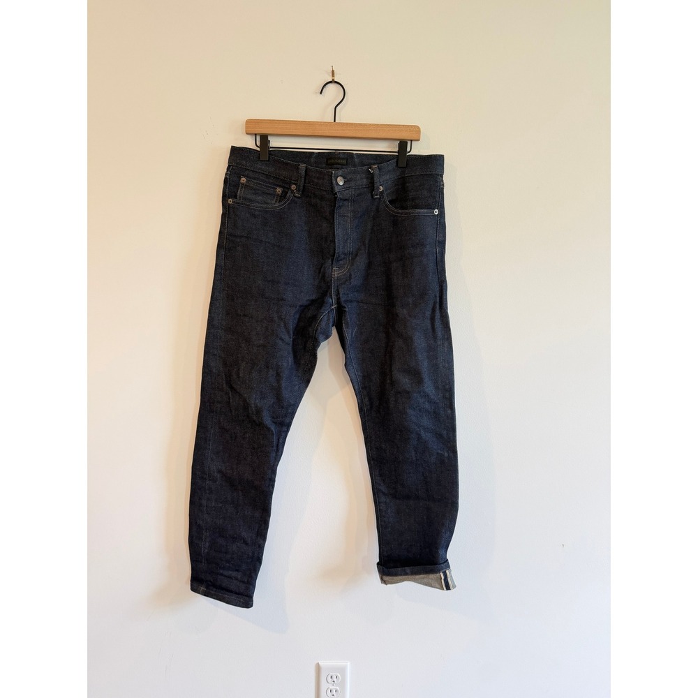 Uniqlo Jeans Mens 34x32 Dark Indigo Selvedge Slim Fit Stretch Denim